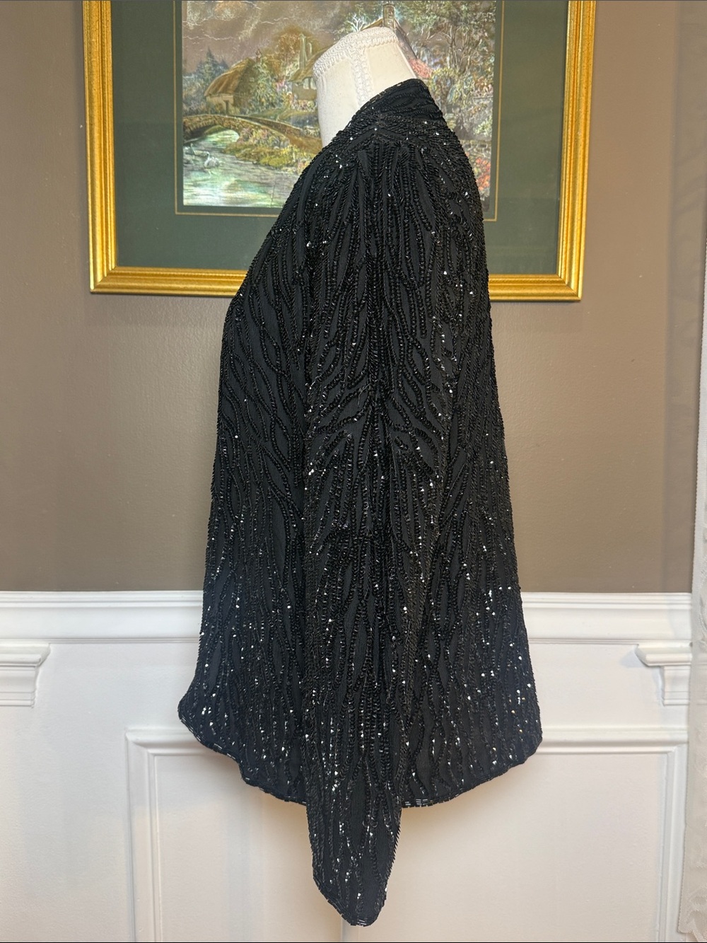 Vintage Leslie Fay Evenings Silk Beaded Sequin Jacket S 80s 90s Formal - Picture 2 of 11